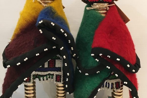 Beaded Ndebele Dolls, red faces, capes and hats