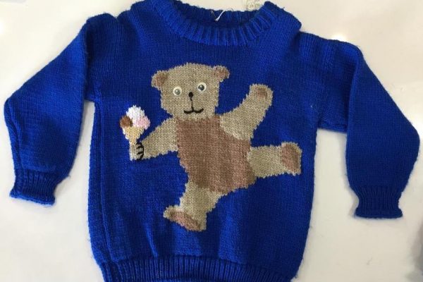 Hand-knit Sweater, Teddy Bear with Ice Cream