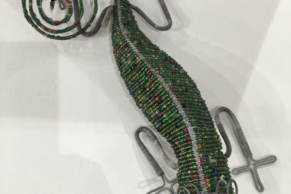 Wire Art Beaded Chameleon, Green